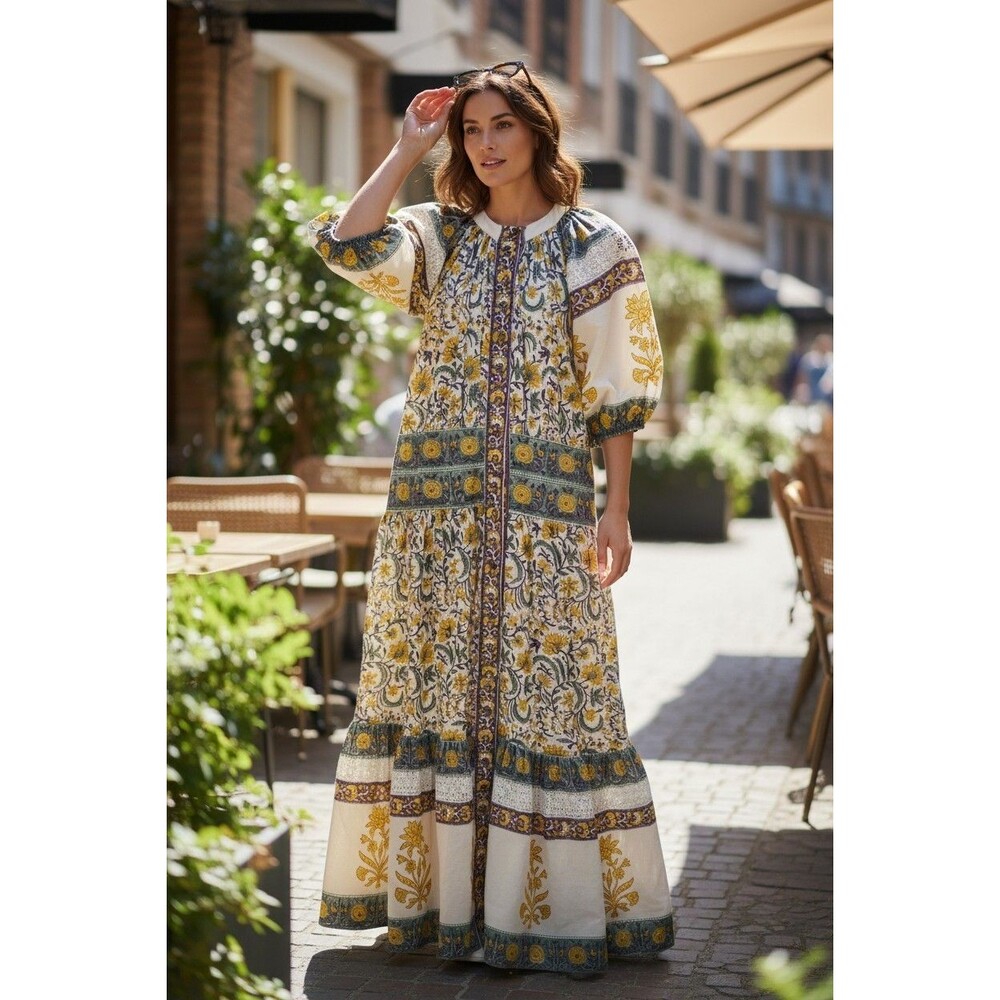 Charina Sarte L Maxi Dress Lined Pockets Paris France Cottage Core Luxury